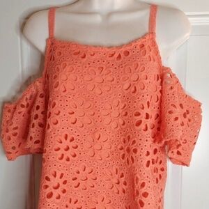 Maurices Orange Eyelet Off-Shoulder Short Sleeve Lined Top/Blouse